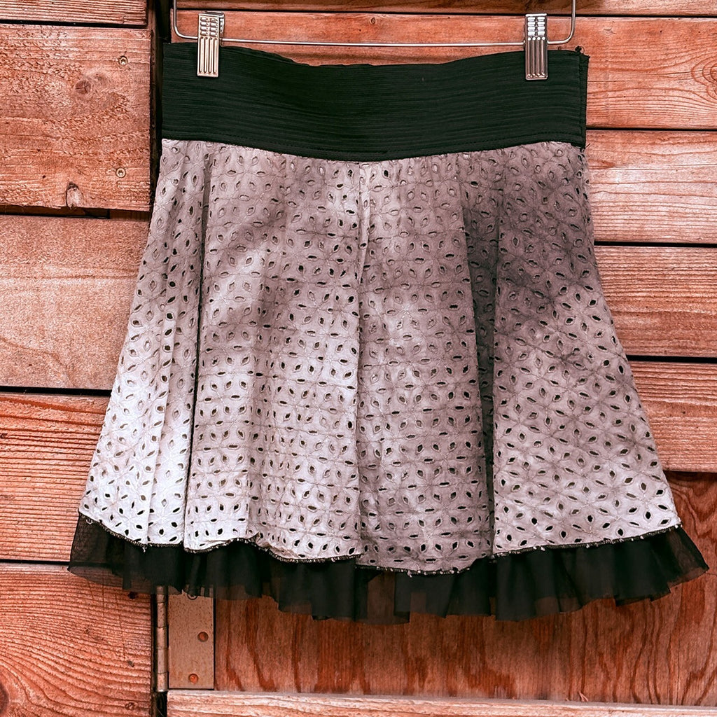Joe Benbasset Black and White Eyelet Cotton Skirt with Ruffle Hem, Size Large