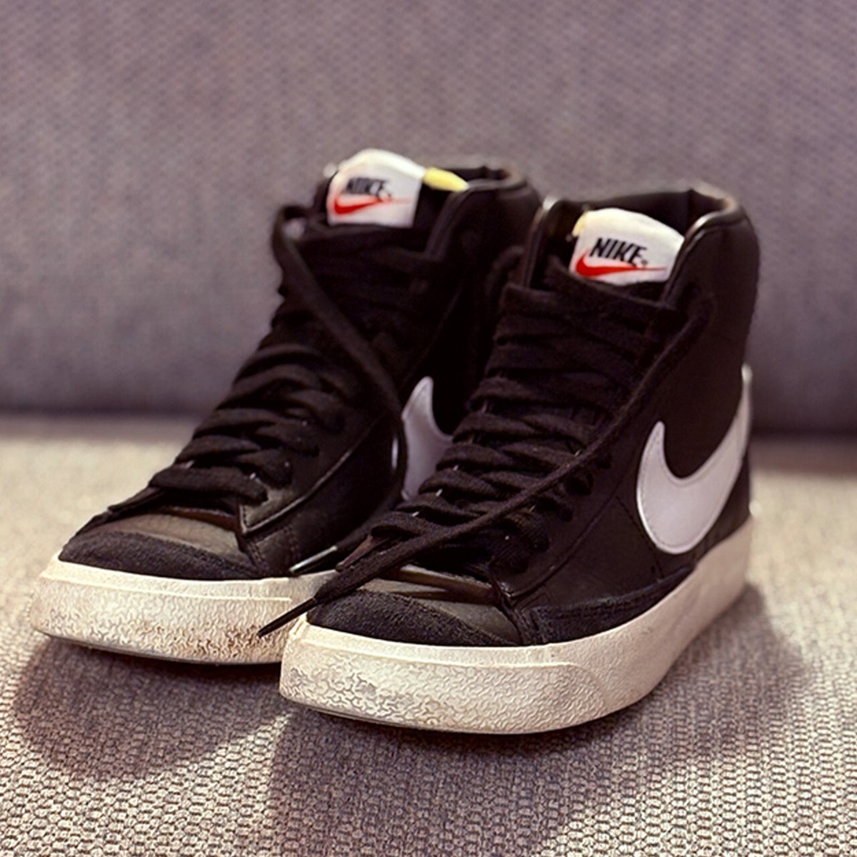 Nike Blazer Mid Black Leather Sneakers with White Swoosh