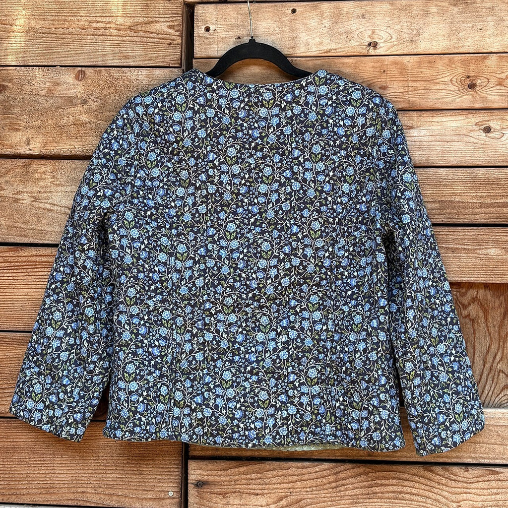 Reversible Quilted Floral Jacket with Blue and Green Patterns