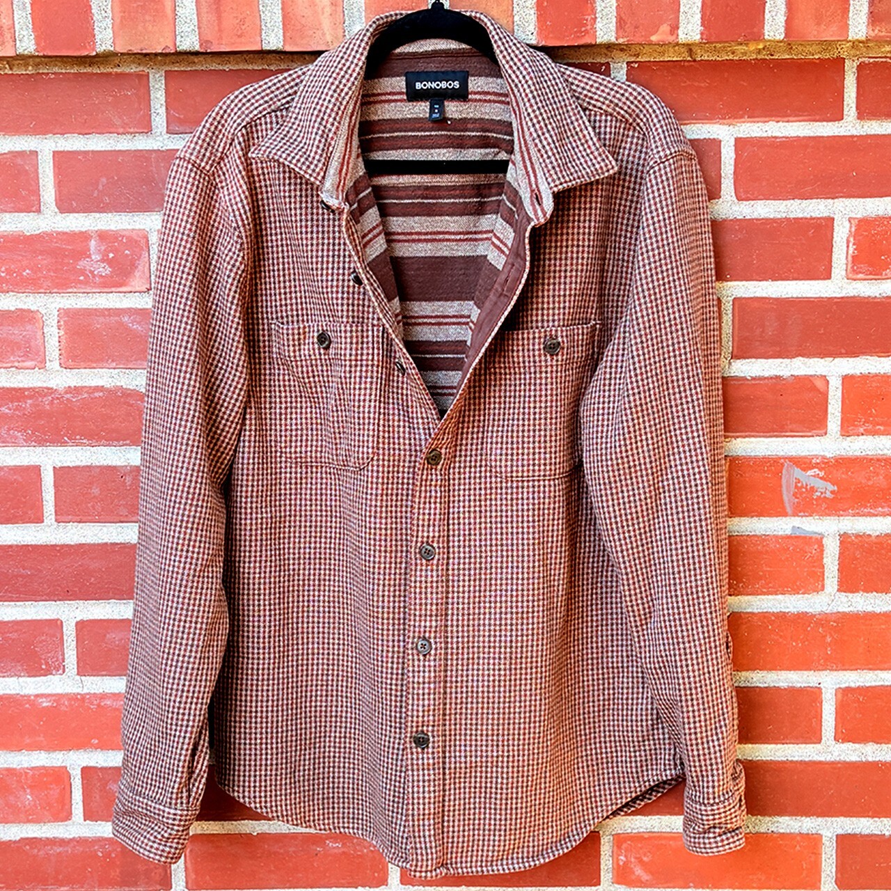 Bonobos Men's Medium Brown Checkered Button-Up Shirt