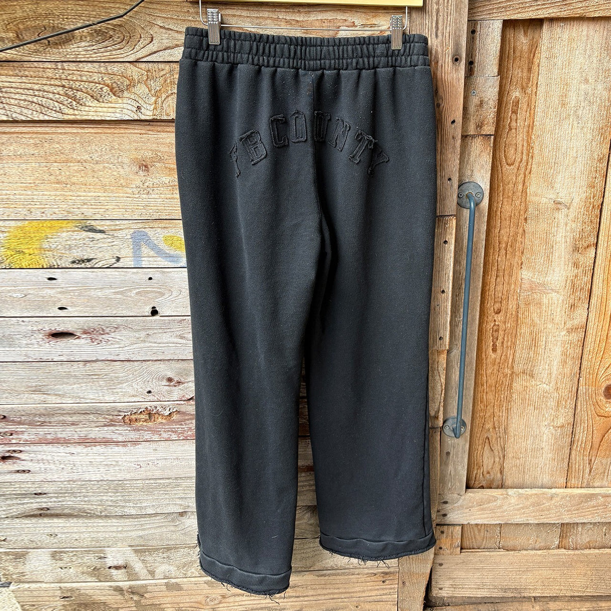 FB County Black Sweatpants Size L with Frayed Hem Detail
