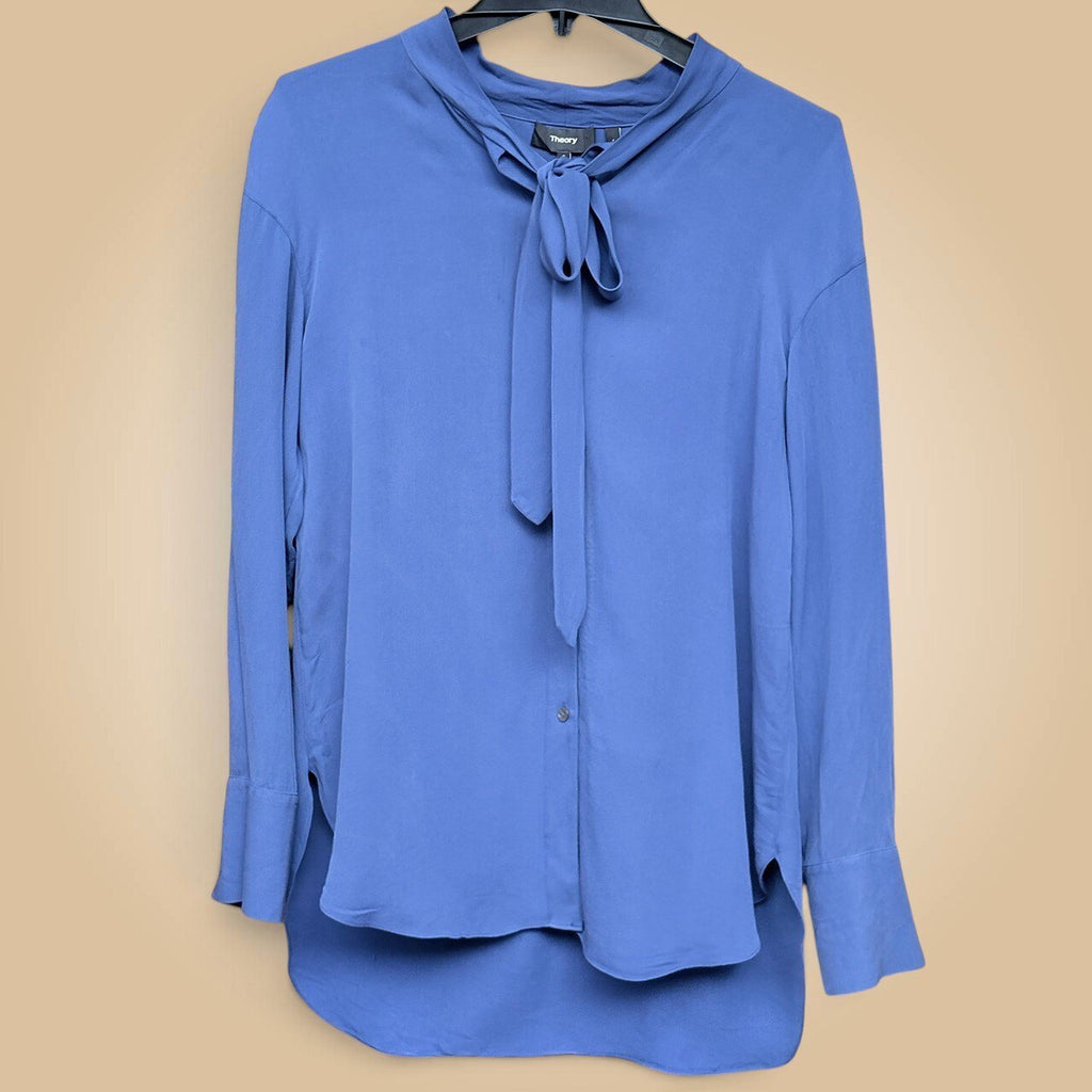 Theory Tie Neck Blouse | Blue, LS, S