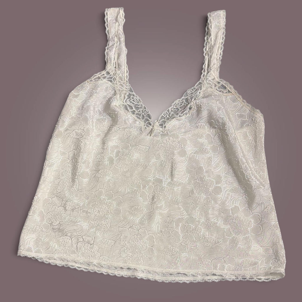 Elegant Cream Lace Camisole Top with Floral Pattern