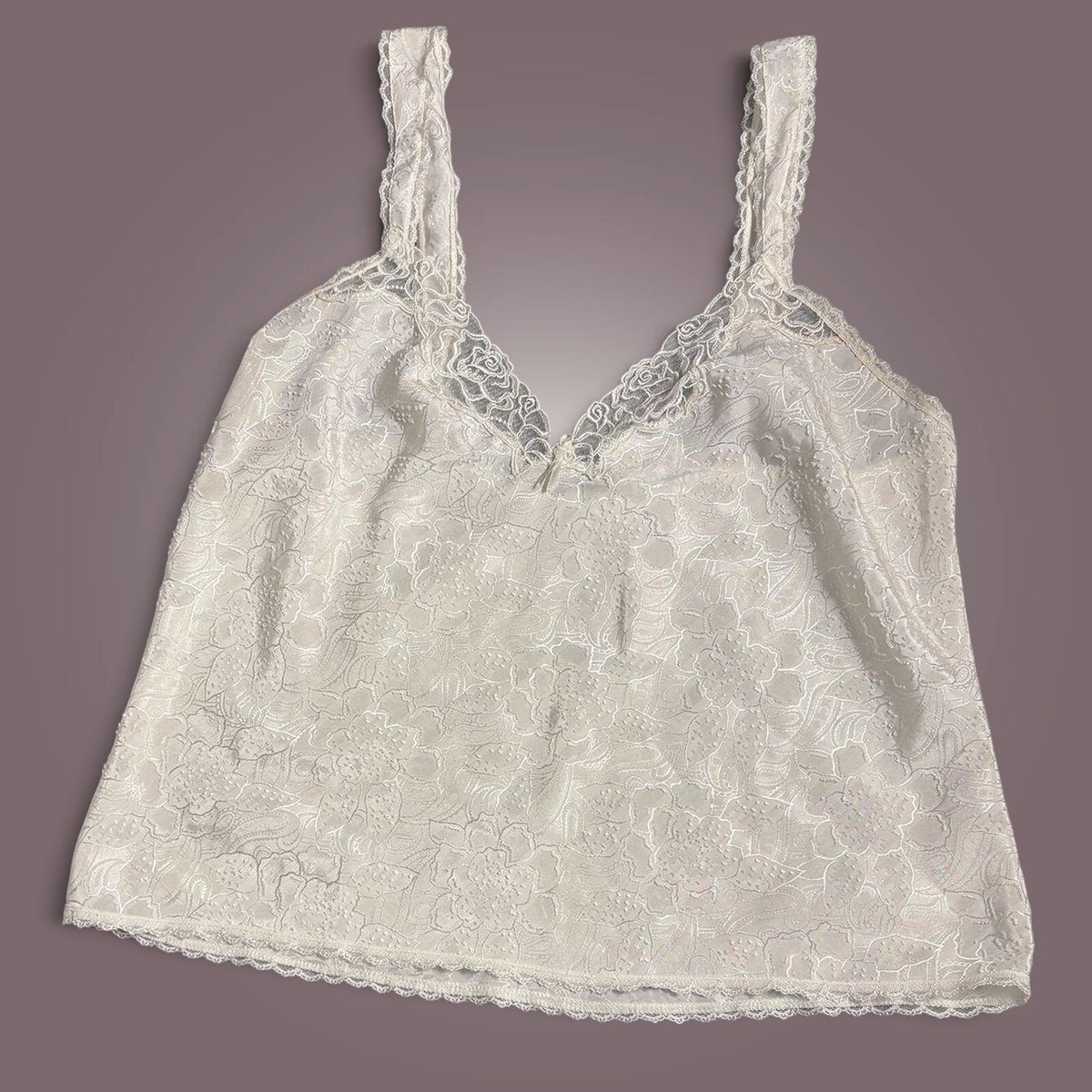 Elegant Cream Lace Camisole Top with Floral Pattern