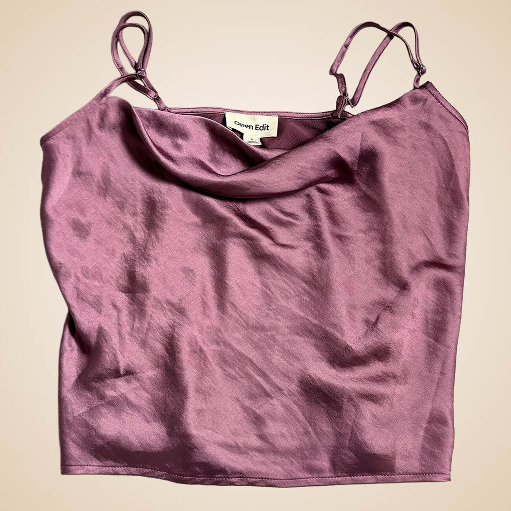 Open Edit Burgundy Satin Cami Crop Top S 🍷