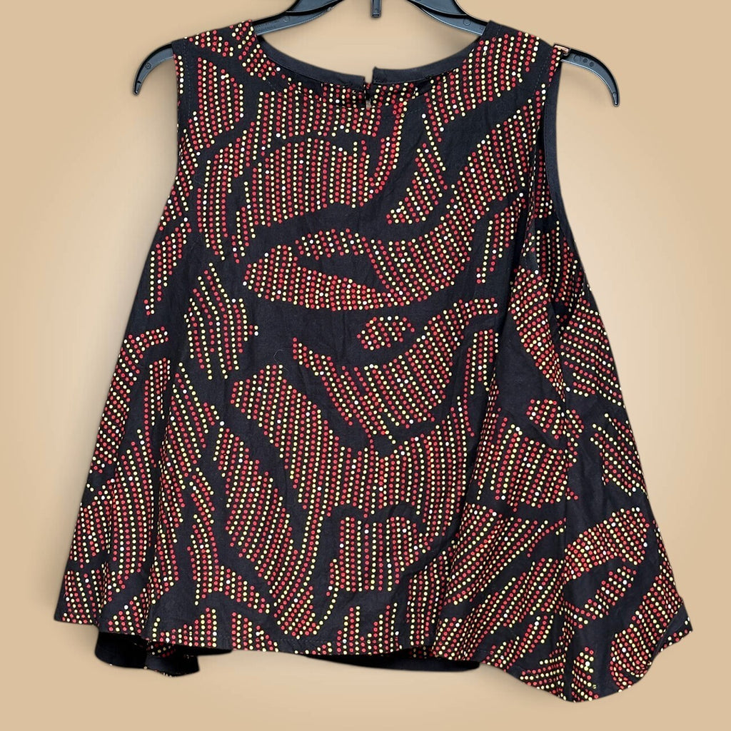 Sleeveless Dot Top | Red & Yellow Abstract, M