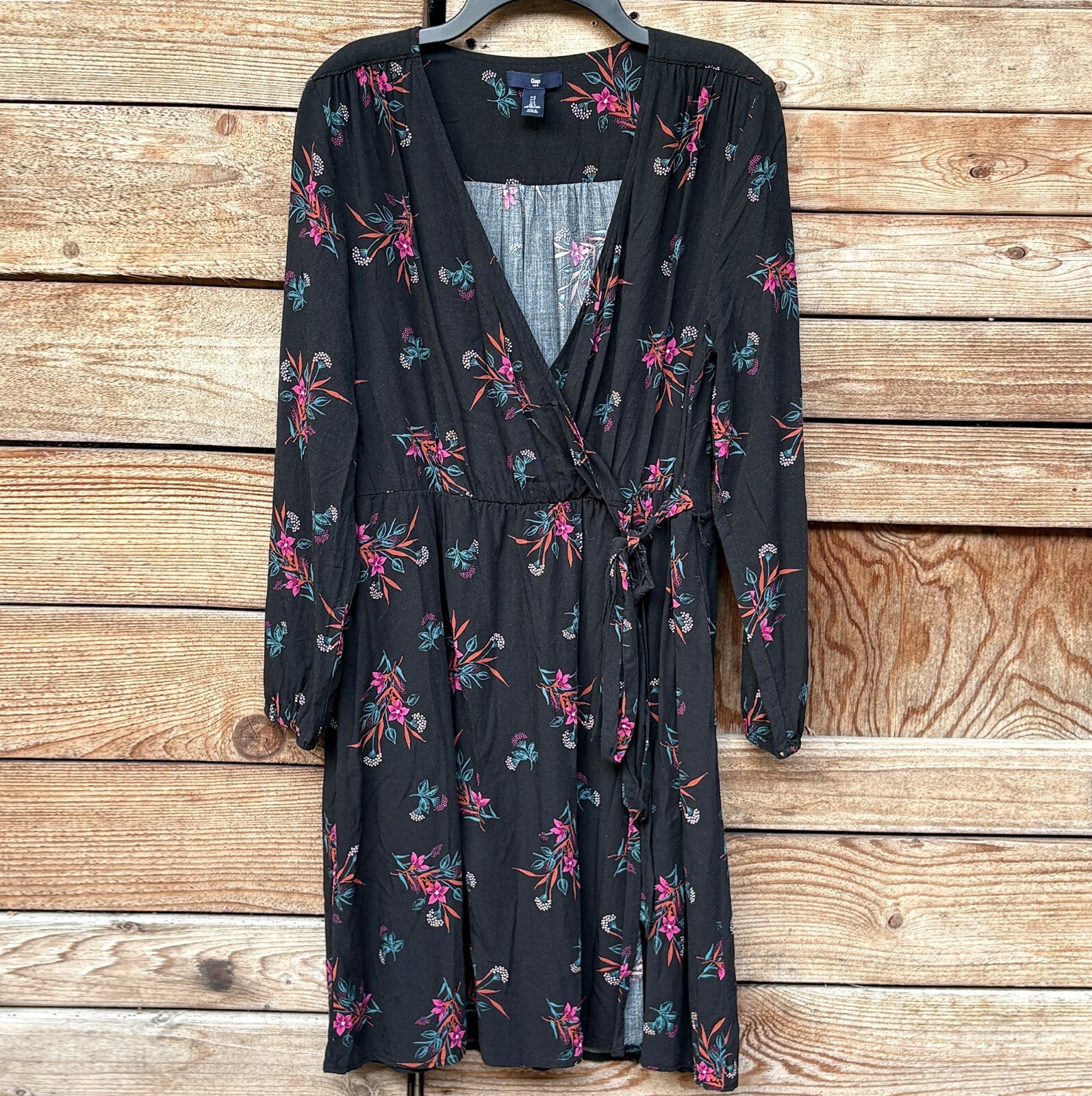 Gap Floral Wrap Dress | Black Multi, S