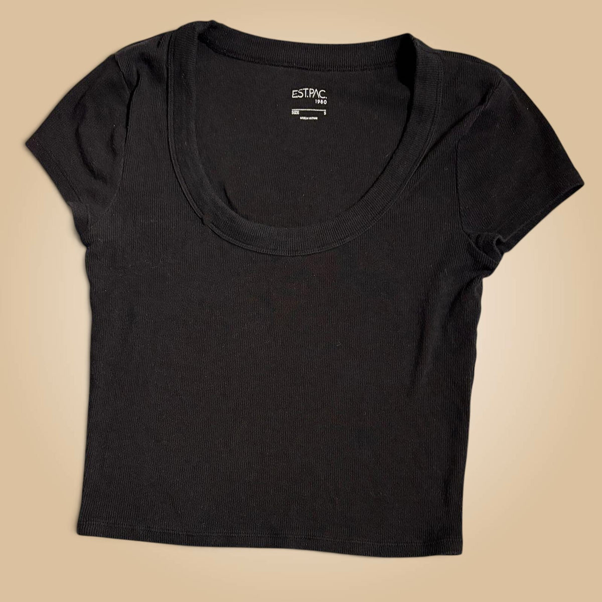 EST.PAC 1980 Black Scoop Neck Short Sleeve Crop Top Size S