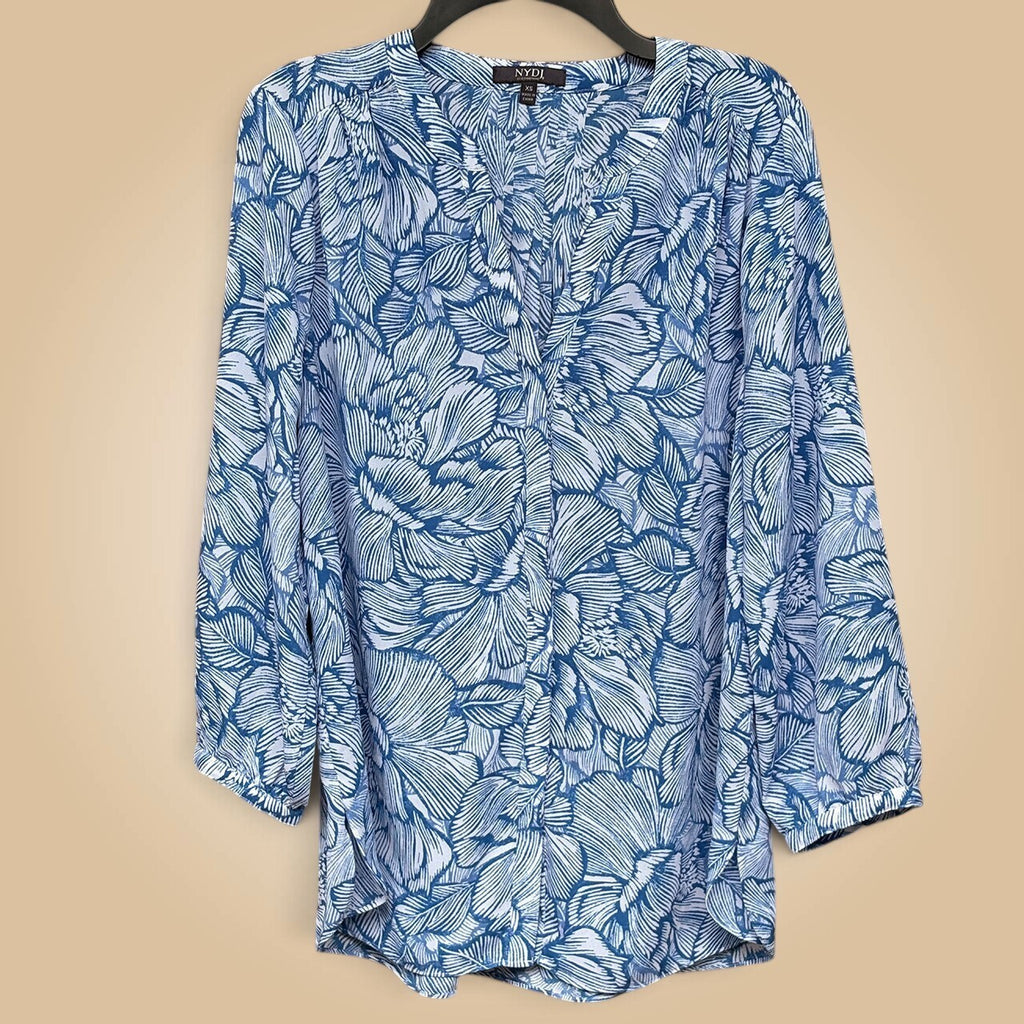 NYDJ Floral Blouse | Blue, White, XS