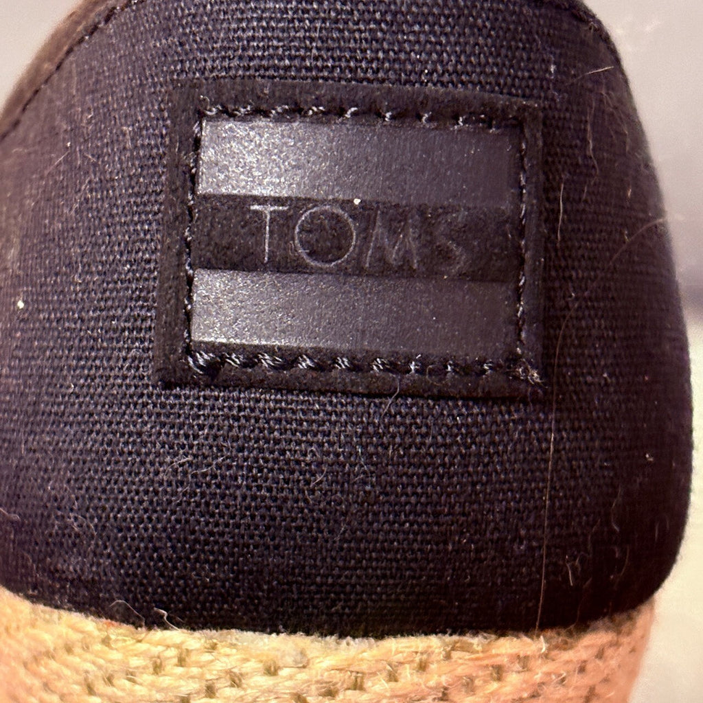 TOMS Black Canvas Peep Toe Wedge Espadrilles, 10W