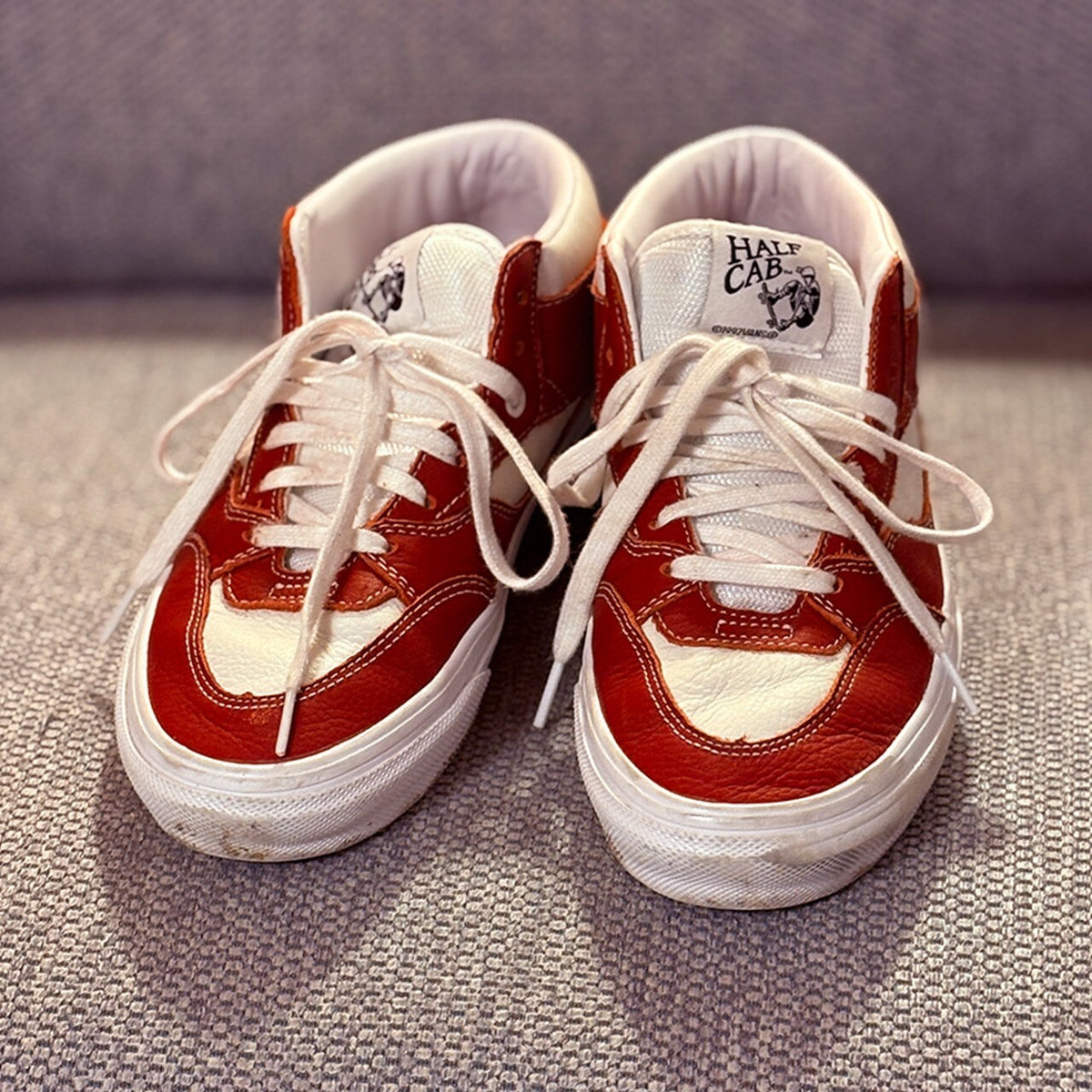 Vans Half Cab Red and White Skate Shoes with PopCush