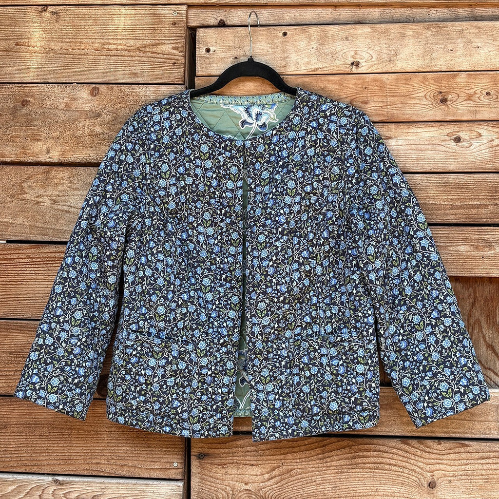 Reversible Quilted Floral Jacket with Blue and Green Patterns