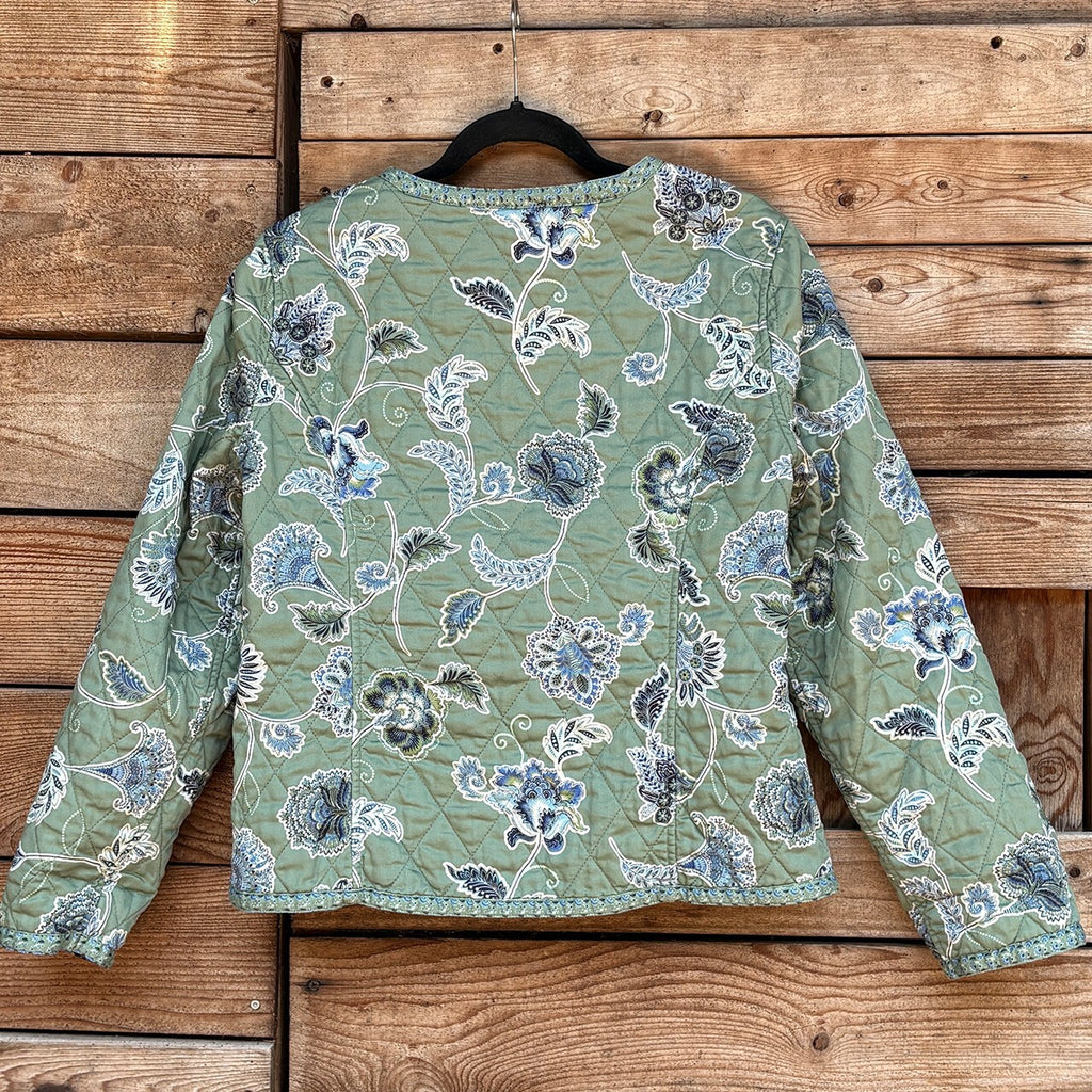 Reversible Quilted Floral Jacket with Blue and Green Patterns