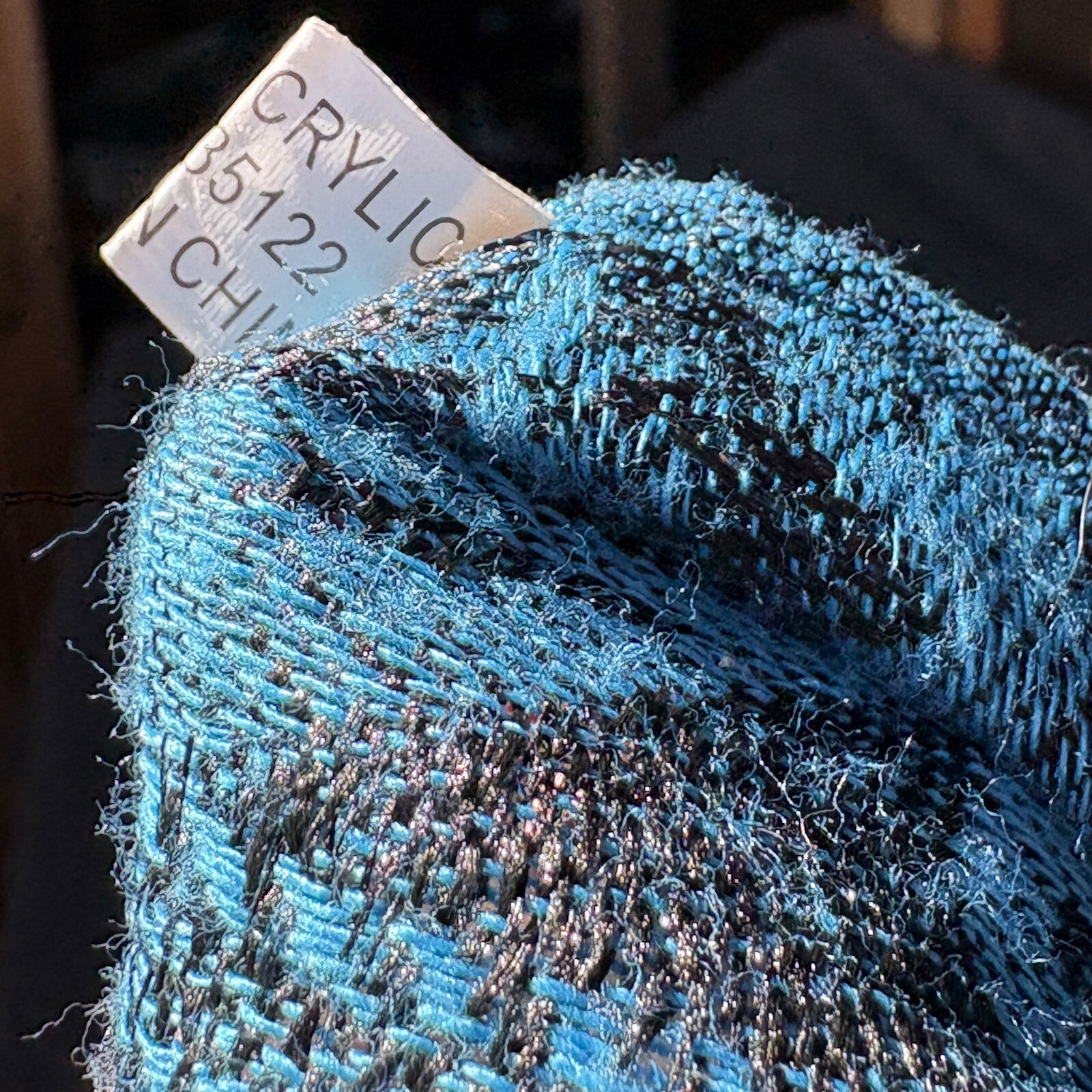 Blue and Black Paisley Pattern Acrylic Scarf with Fringe