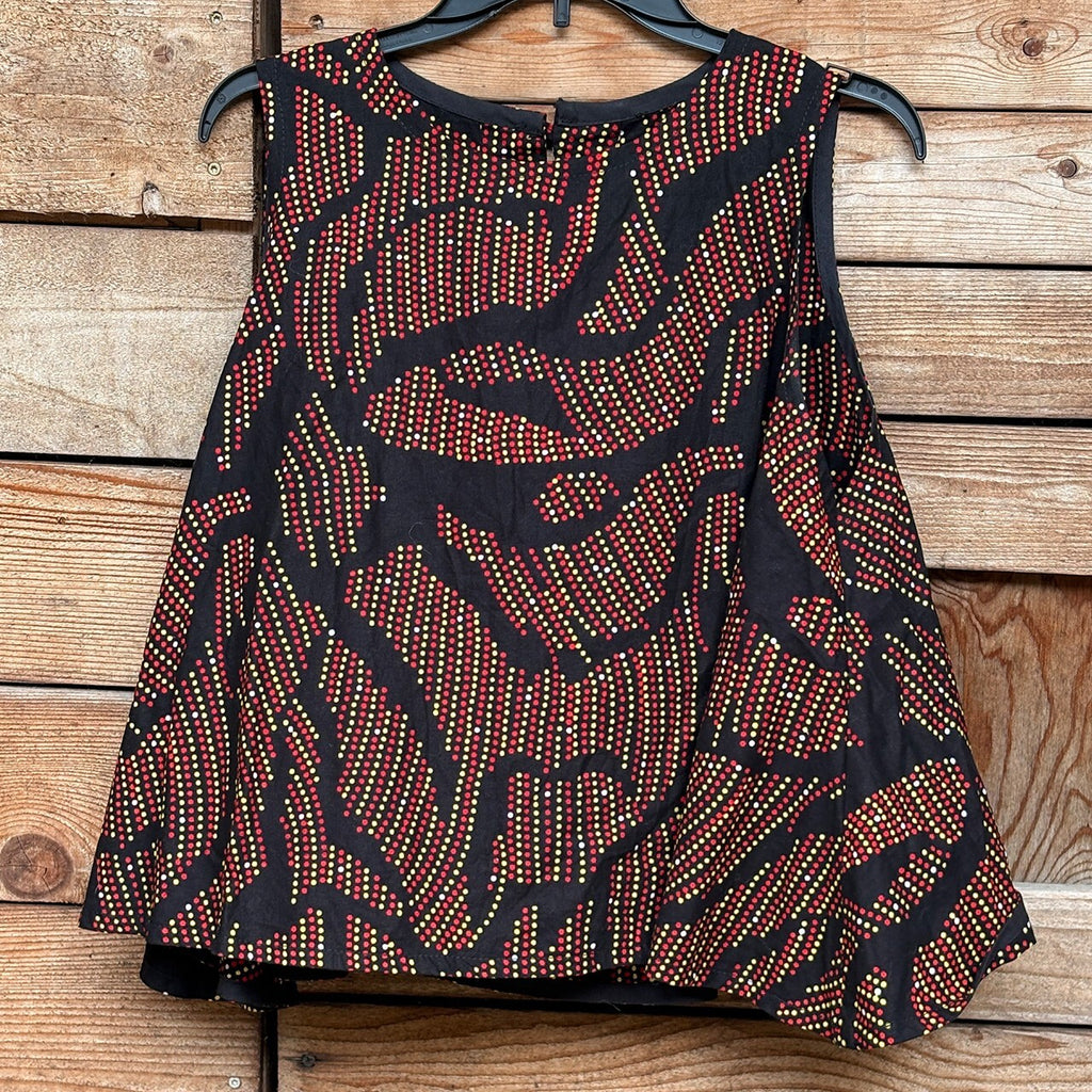 Sleeveless Dot Top | Red & Yellow Abstract, M