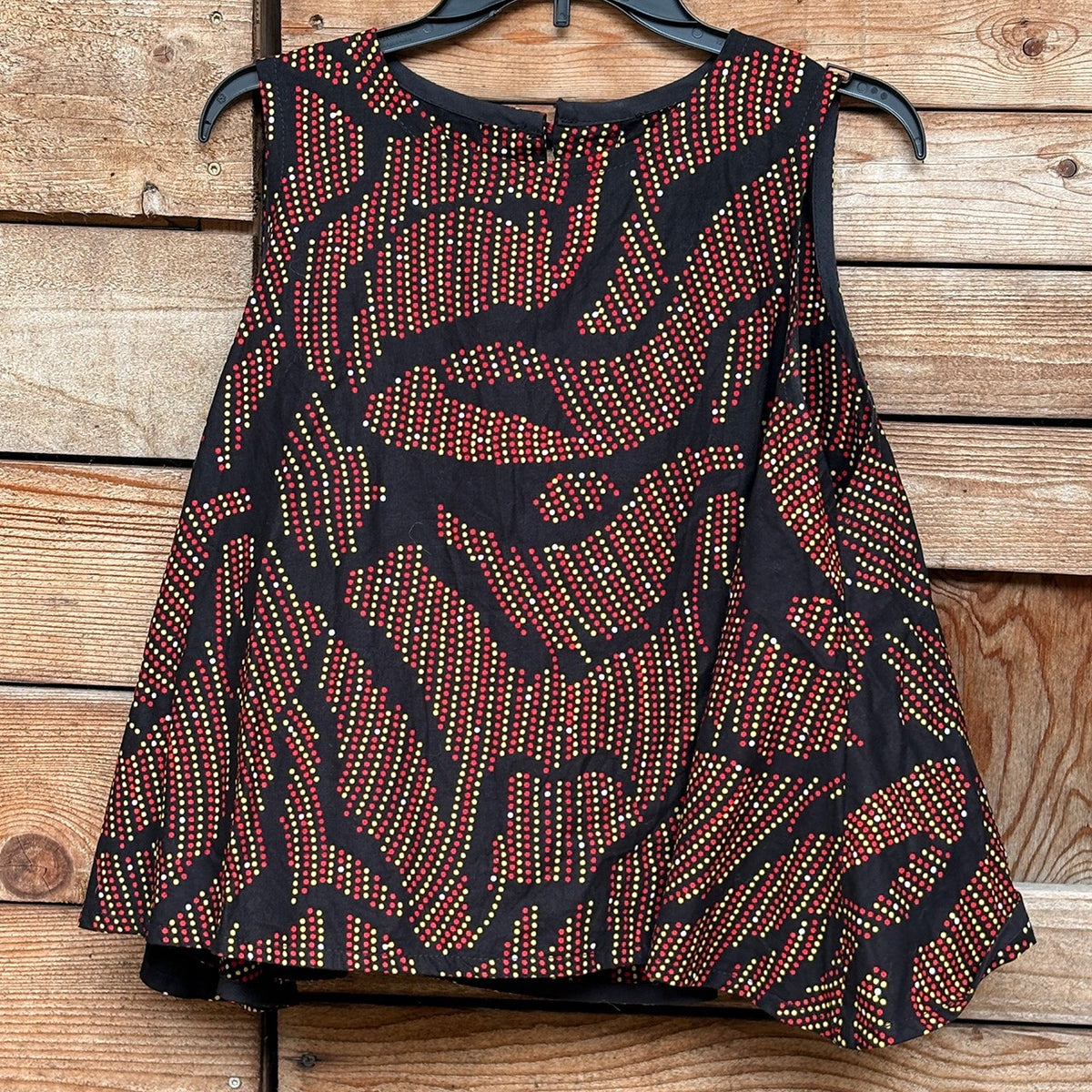 Sleeveless Dot Top | Red & Yellow Abstract, M