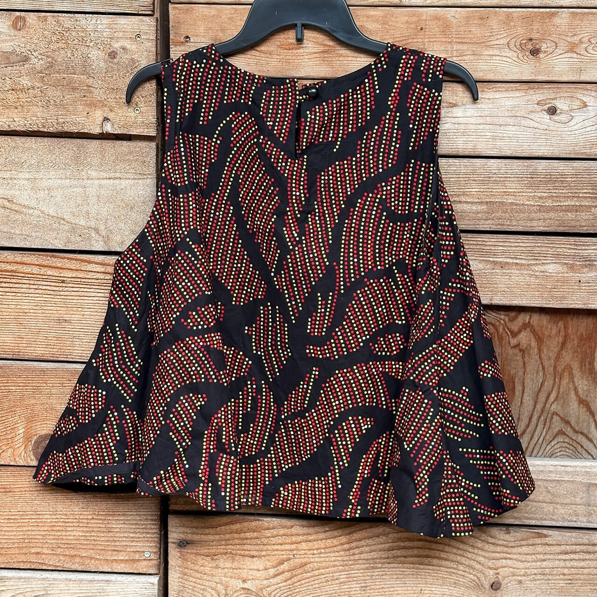 Sleeveless Dot Top | Red & Yellow Abstract, M