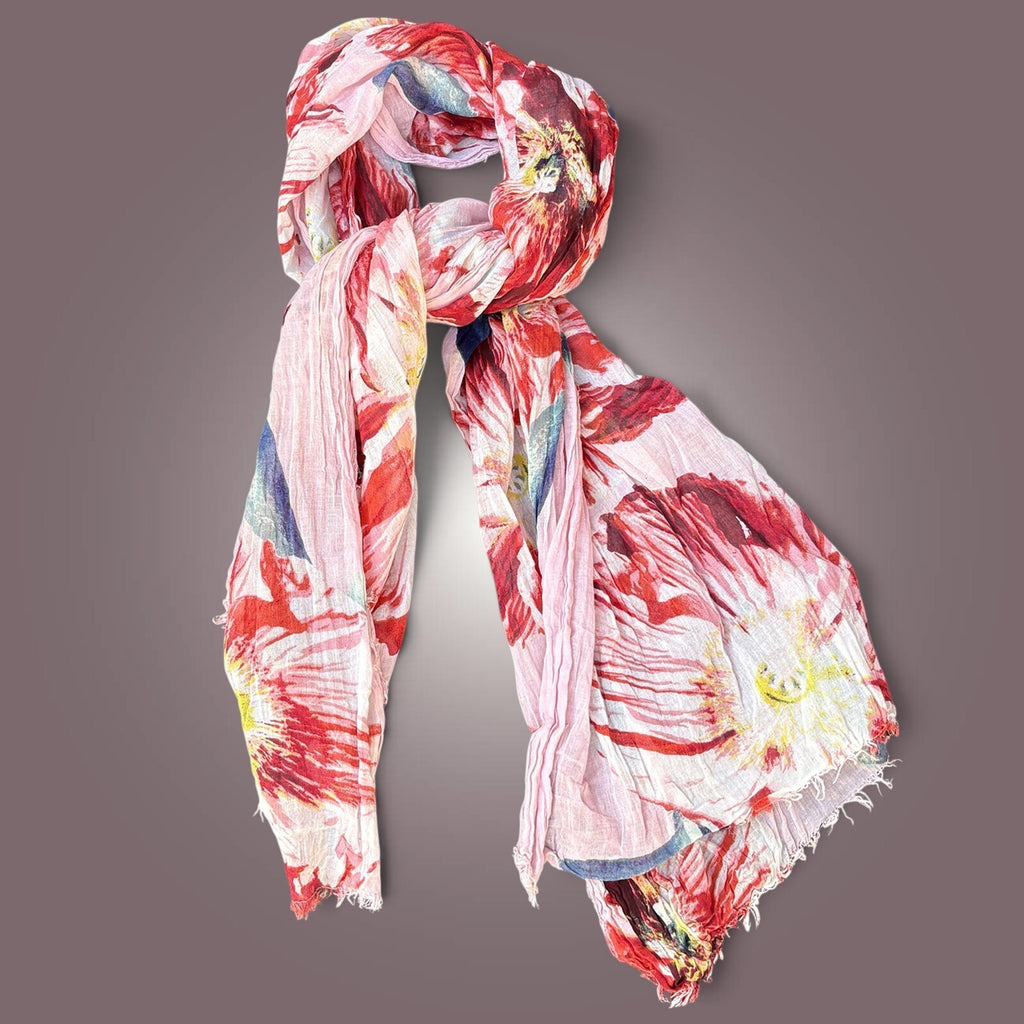 Lightweight Floral Scarf | Red & Blue