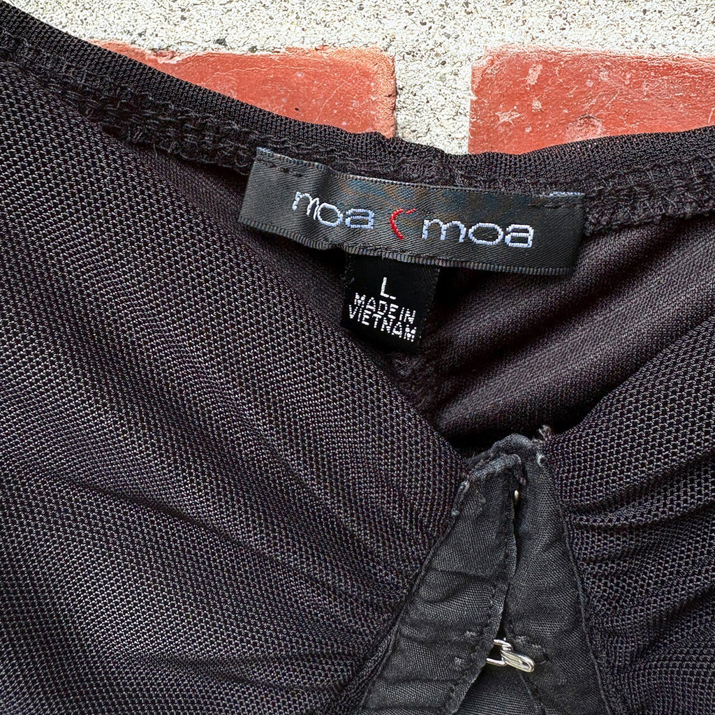 Moa Moa Black Ruched Hook-and-Eye Front Tank Top, Size Large