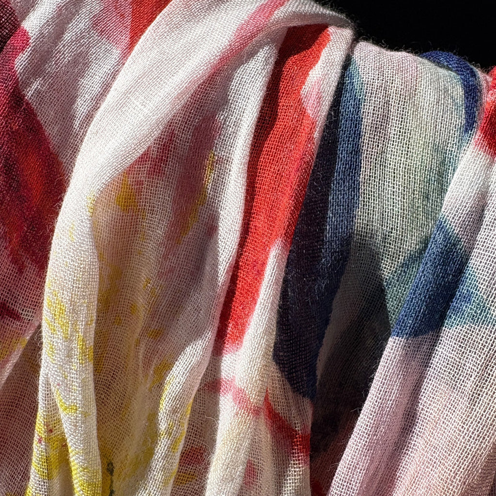 Lightweight Floral Scarf | Red & Blue
