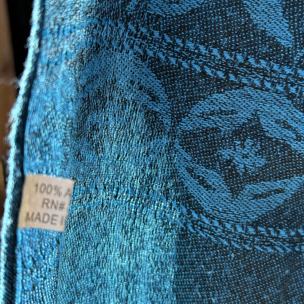 Blue and Black Paisley Pattern Acrylic Scarf with Fringe