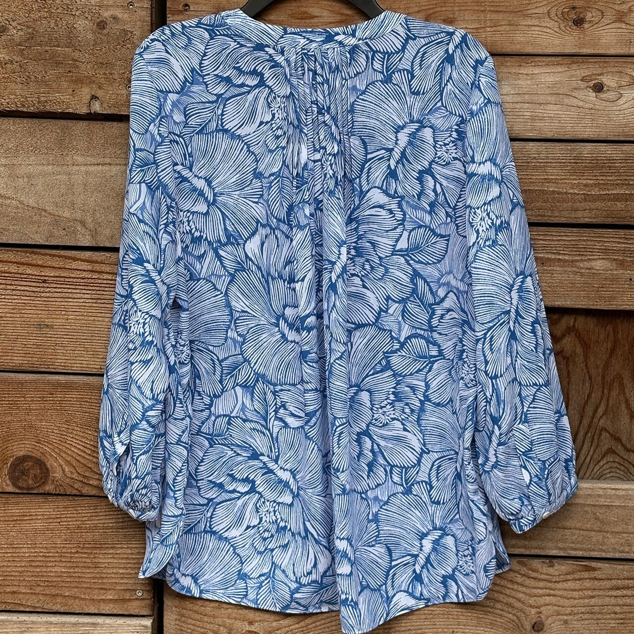 NYDJ Floral Blouse | Blue, White, XS