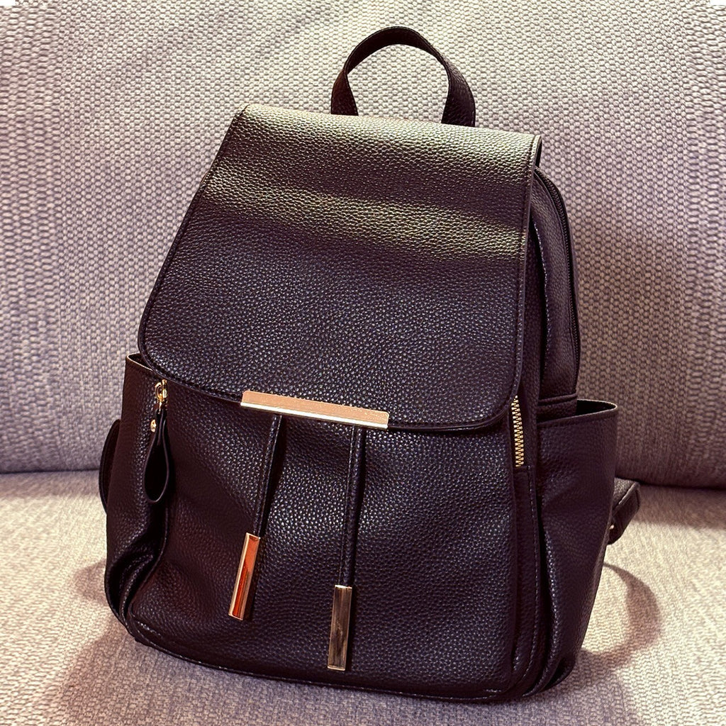 Black Faux Leather Backpack with Gold Accents
