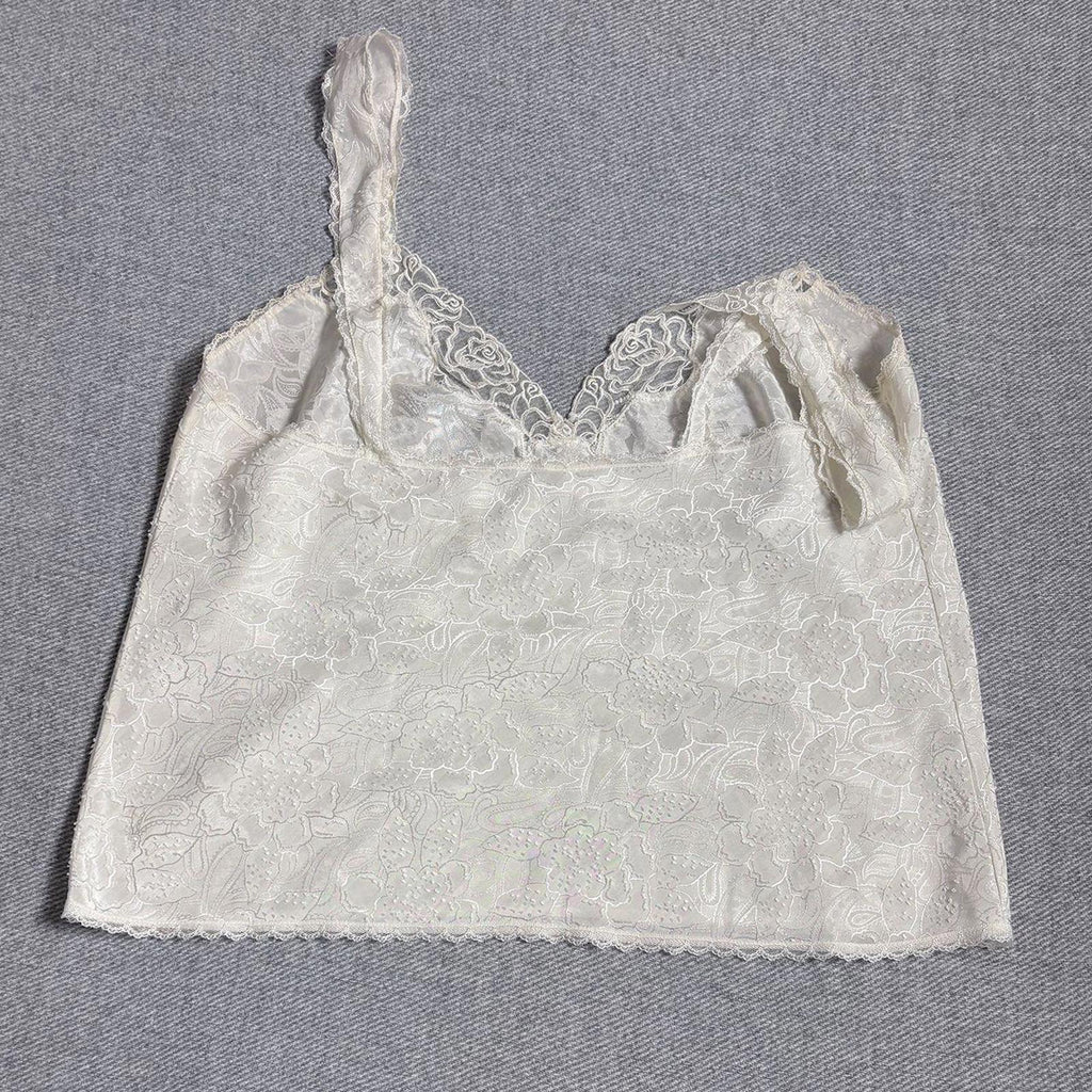 Elegant Cream Lace Camisole Top with Floral Pattern