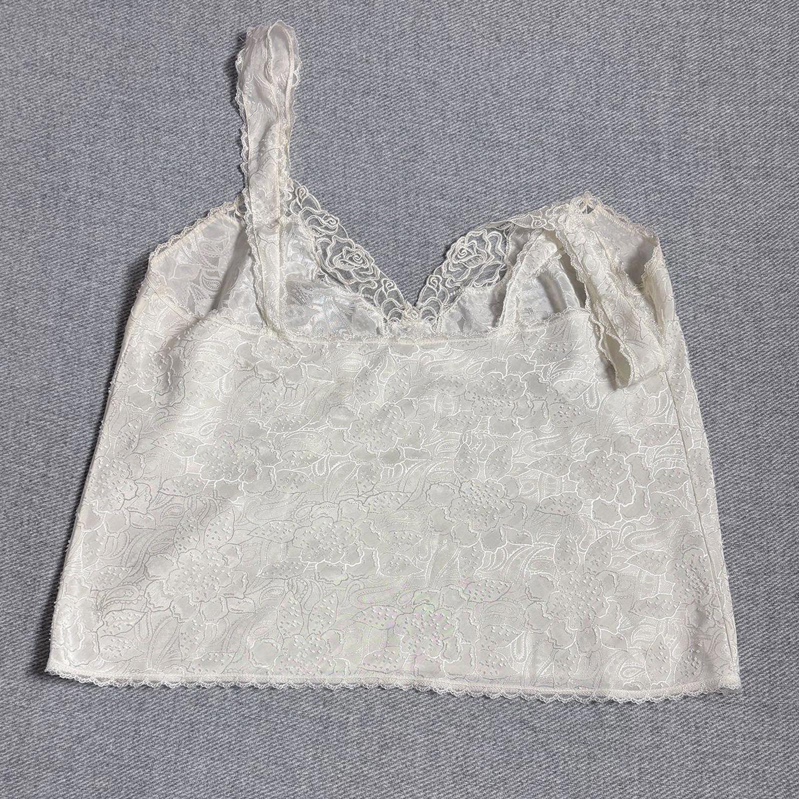 Elegant Cream Lace Camisole Top with Floral Pattern