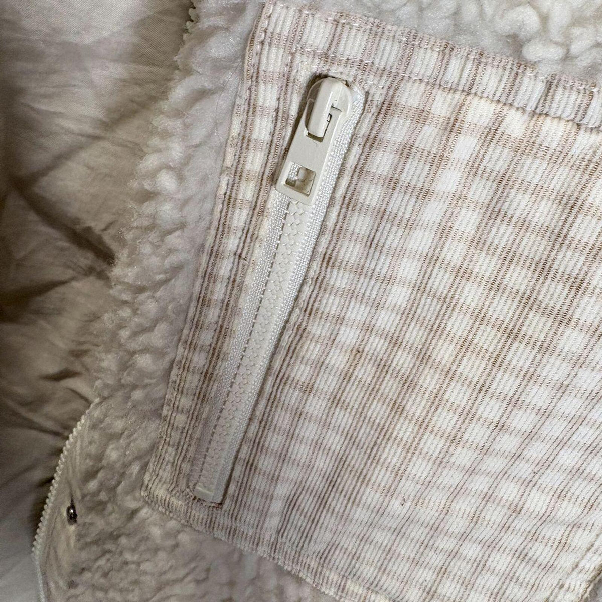 Madewell Cream Sherpa Zip-Up Jacket with Gingham Pockets, Size S