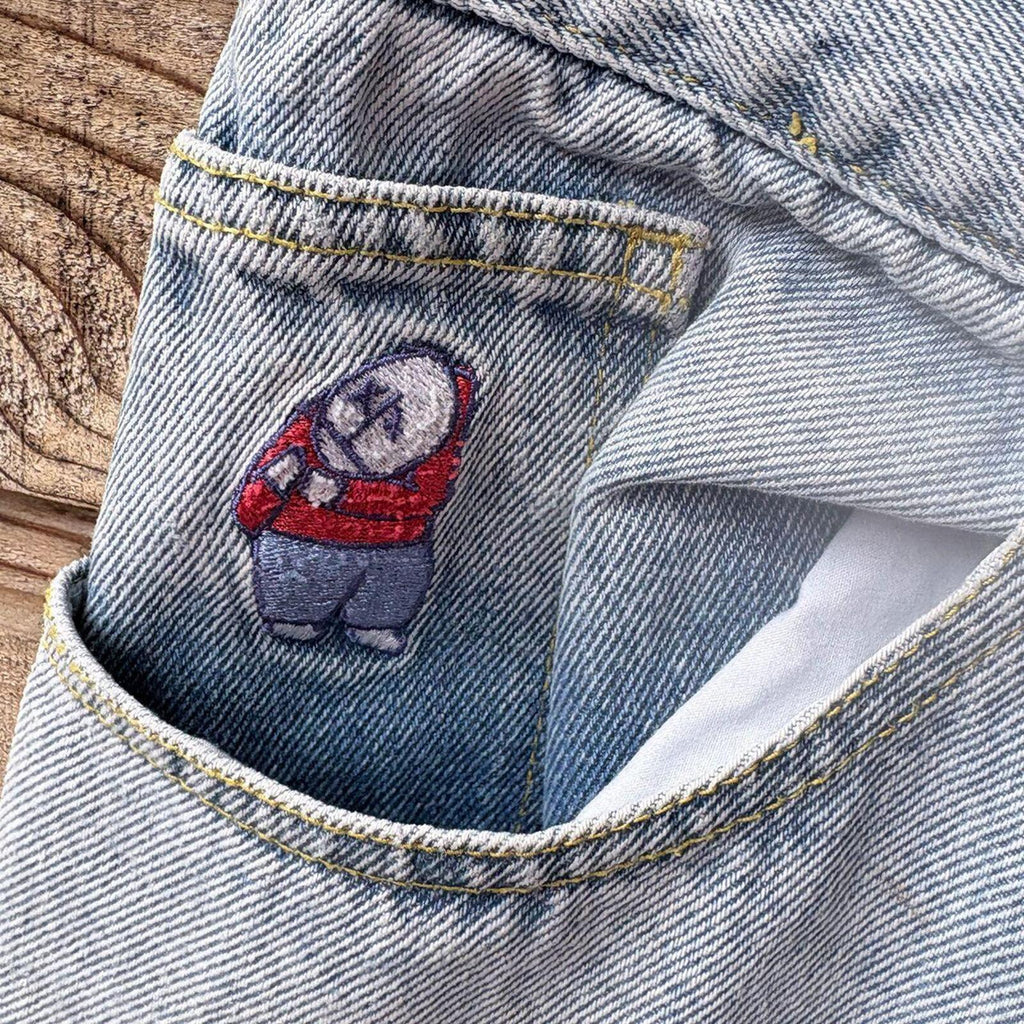 Big Boy Light Wash Denim Jeans with Embroidered Details and Patch
