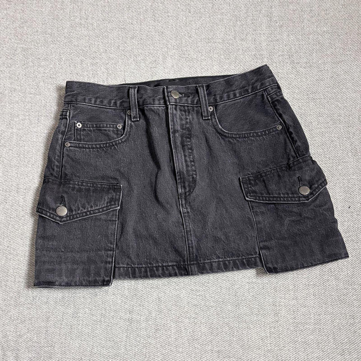 Denim Forum Black Cargo Mini Skirt