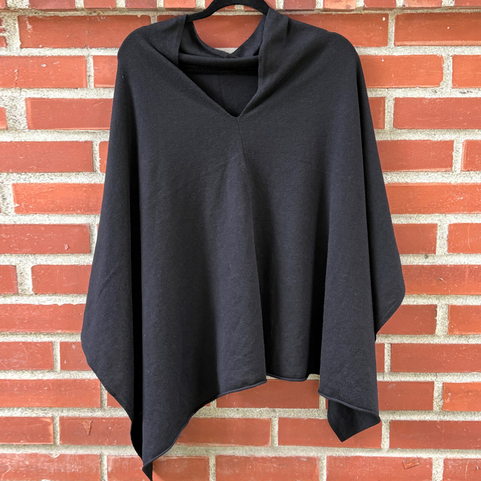 Black Draped Poncho Cape Top